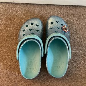 Light blue sparkly Disney crocks